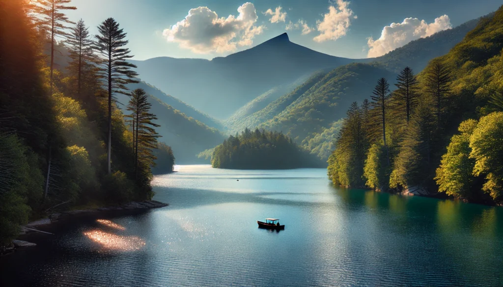 Created by Fontana Dam, the tallest dam east of the Rockies, this lakes bordered by the Great Smoky Mountains National Park and offers secluded views. It supplies water for the Tennessee Valley Authority.